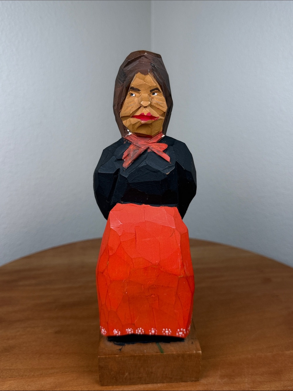VTG Hand Carved Artist Signed Wooden Figurine Old Woman Pudge Original USA